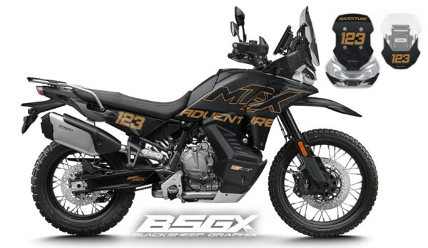 CFMOTO MT-X 800, 1000, наклейки для мотоцикла, графика. Черная основа и бронзовый текст