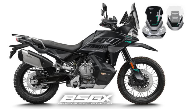 мотоцикл CFMOTO MT-X с черно-серой графикой наклейки
