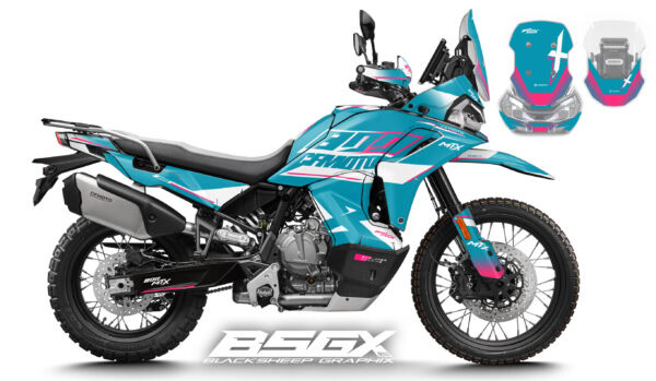 мотоцикл CFMOTO MT-X с синей голубой графикой наклейки