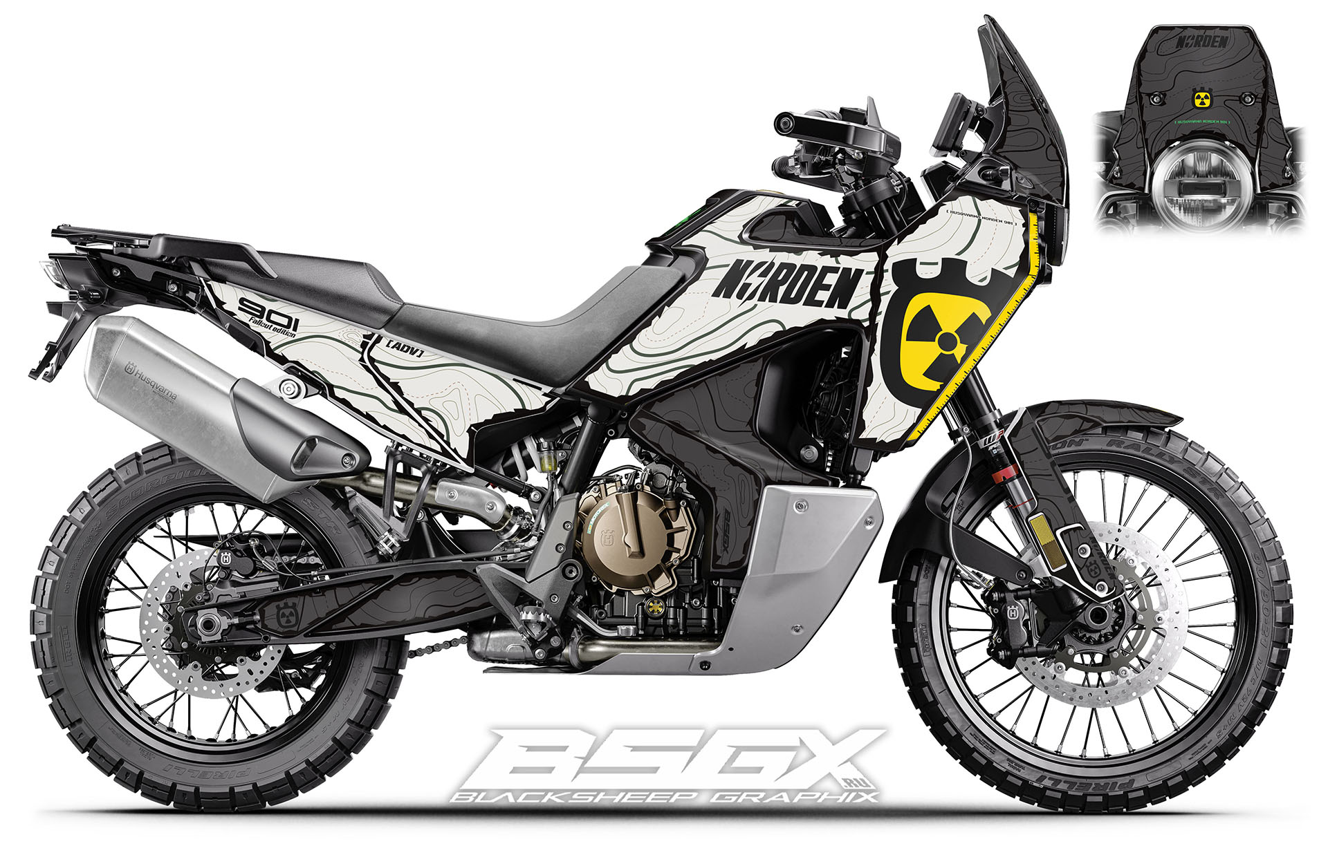 наклейки графика для мотоцикла husqvarna norden 901 с дизайном топографической карты в стиле фаллаут, белый цвет