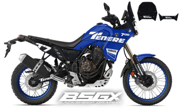 Комплект синих наклеек для мотоцикла Yamaha Tenere 700 с графическим рисунком изолиний