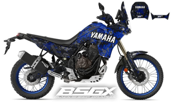 Yamaha Tenere 700 пиксельная камуфляжная графика наклейки синяя