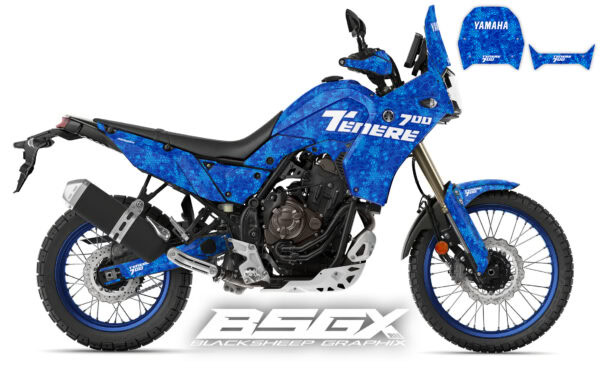 Yamaha Tenere 700 наклейки с текстурой змеи, синяя кастом графика