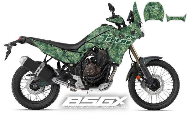 Yamaha Tenere 700 наклейки с текстурой змеи, зеленая кастом графика